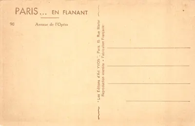 Avenue de l'Opéra — vue panoramique avec le Palais Garnier au fond — éditeur YVON, n° 90 — Verso