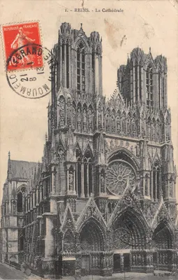 Reims - La Cathédrale — vue de la façade gothique avec rosace, éditeur V. T. Holmes