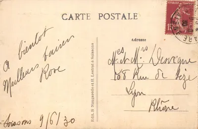 Soissons — Vue d'ensemble sur la Cathédrale — Éditeur B. Nougaret & H. Lestrat — Verso