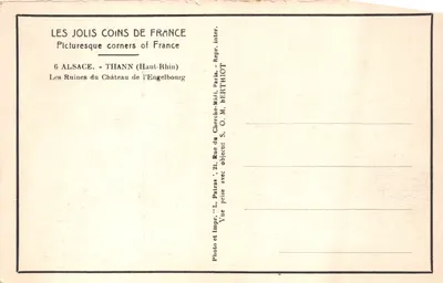 Ruines du Château de l'Engelbourg — Thann (Haut-Rhin) — éditeur Patras — Verso
