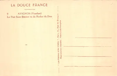 Le Pont Saint-Bénézet vu du Rocher du Dom — Avignon (Vaucluse) — Éditeur YVON — 裏面