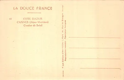 Cannes — Coucher de Soleil — Éditeur YVON, n°10 — 背面