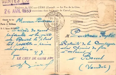 O Pas de la Cère — cachoeira e ponte de aço em um cânion — Héliogravure Georges Lang, n° 20 — Verso