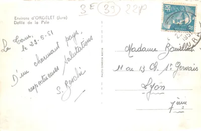 Défilé de la Pyle — Environ d'Orgelet (Jura) — Photo Combier Macon — Verso