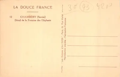 Chambéry (Savoie) — Détail de la Fontaine des Éléphants — Éditions Yvon — 裏面