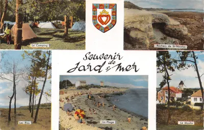 Jard-sur-Mer — vue du camping, des pins, de la plage et des rochers de St-Nicolas — éditeur Cie des Arts Photomécaniques