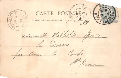 Vue générale prise de Jurançon — Pau, avec pont et bâtiments sur la rive — éditeur Henry Guillier, 31, 42 bis et 44, rue Fonneuve, Libourne — Verso