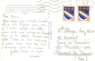 Le Puy-en-Velay — vue panoramique avec les rochers Corneille et Aiguilhe — Éditions Margret-Bremond — Verso