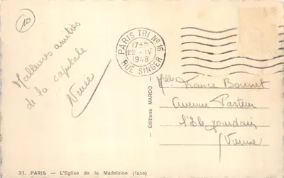 L'Église de la Madeleine — Paris — Éditions MARCO — 裏面