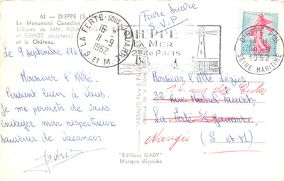 Le Monument Canadien — Château de Dieppe — Éditions GABY — 裏面