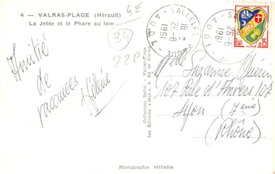 Valras-Plage — La Jetée et le Phare au loin — Éditions « Mar » — 背面