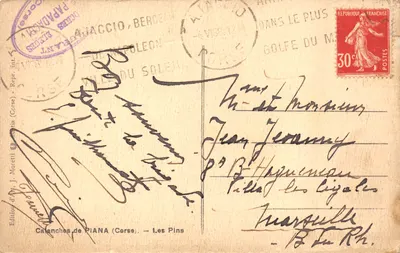 Les Pins — Calanches de Piana (Córse) — Editor J. Moretti — Verso