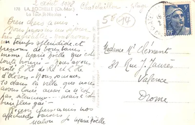 La Tour Saint-Nicolas — vue du port avec voiliers — édition Greff, n° 178 — 裏面