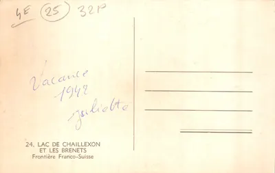 Lac de Chaillexon et les Brenets — Frontière Franco-Suisse — éditeur impr. sur carte n°24 — Verso
