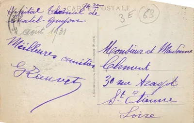 Château féodal de Tournoël — ruines sur butte boisée — éditeur J. Gouttefange, Olliergues (P.-de-D.) — Verso