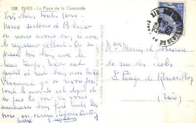 Place de la Concorde — statua dell'Imperatore su un cavallo alato e obelisco — Editions d'Art 'JAN' n°108 — Verso