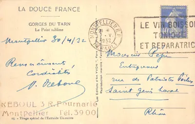 Gorges du Tarn — Point sublime — Les Éditions d'Art Yvon, Montpellier — 裏面