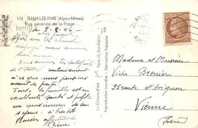 Juan-les-Pins — Vue générale de la Plage — Yvon — Verso