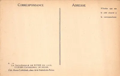 Cattedrale di Reims — rovine dopo i bombardamenti del 1918 — Editore: Reims-Cathédrale, place de la Cathédrale, Reims — Verso