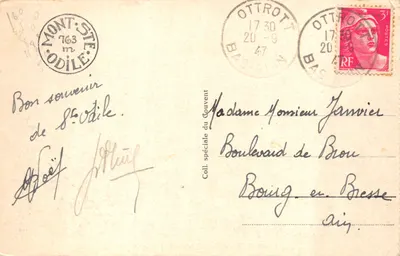 Mont Ste-Odile (Wysokość 763 m) i St-Nabor — panoramiczny widok z budynkiem na szczycie — wydawca IMPRIMÉ SUR LA CARTE n°1 — Rewers