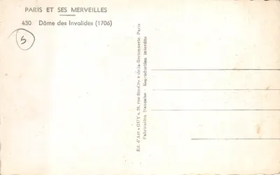 Dôme des Invalides — vue du dôme doré et de la façade classique — éditeur GUY, n° 430 — 裏面