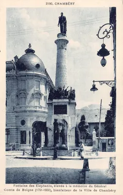 Chambéry — Fontaine des Éléphants à la mémoire du Général Comte de Boigne (1751-1830) — F. de Migieu, édit., Chambéry