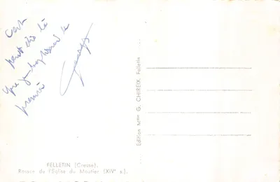 Rosace de l'Église du Moutier — éditeur FELLETIN (Creuse) — Verso