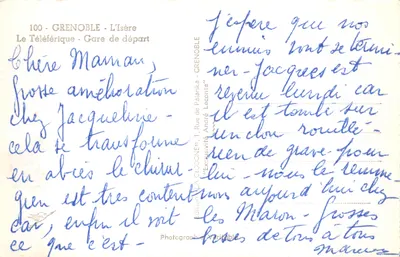 Grenoble - Le Téléphérique - Gare de départ — éditeur LA CIGOGNE, n° 100 — पीछे