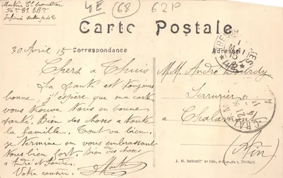 Thann - Grand Portail de l'Église avant les restaurations faites par les Allemands — éditeur J. B. Schmitt et fils, n° 62P — Verso