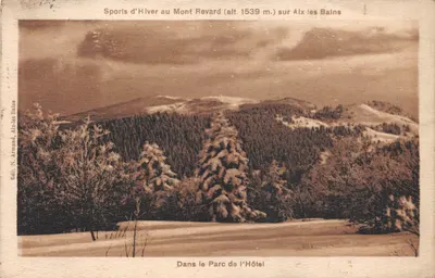 Sports d'Hiver au Mont Revard (alt. 1539 m.) sur Aix-les-Bains — Dans le Parc de l'Hôtel — Éditeur N. Armand, Aix-les-Bains