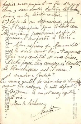 Golven die tegen de rotsen slaan — Effect van de Côte d'Azur — Cliché van Golven, uitgever Cliché Maniezzi, Nice, nr. 470 — Achterkant