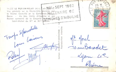 Le Puy-en-Velay — vue générale de la Haute-Ville dominée par le Rocher Corneille et la cathédrale Notre-Dame, avec la chapelle Saint-Michel — Édition Margerit-Bremond — Verso