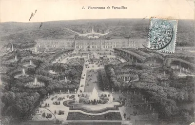 Panorama de Versailles — vue aérienne du château et des jardins — Héliotype Bourdier et Faucheux, n°1