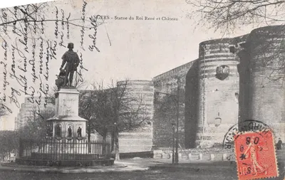 Angers — Statue du Roi René et Château — Imprimerie G. Gaudel