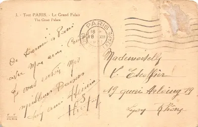 Le Grand Palais — vue de la façade principale — éditeur F. F. PARIS, n°3 — Verso