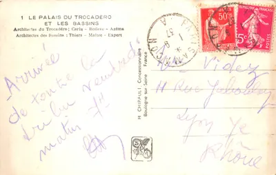 Palais du Trocadéro — Exposition Internationale Paris 1937 — éditeur CH — पीछे