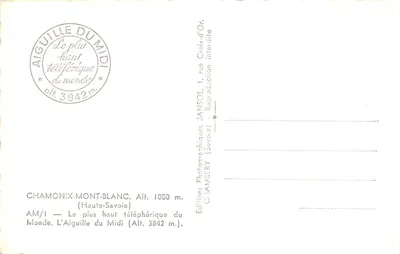 A Aiguille du Midi — O teleférico mais alto do mundo — Éditions Photographiques JANSOL (Savoie) — Verso