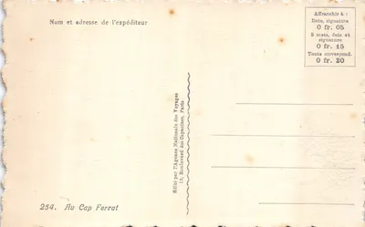 Vue du Cap Ferrat — paysage côtier avec pins — Édité par l'Agence Nationale des Voyages, Paris, n° 254 — पीछे