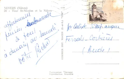 Nevers (Nièvre) — Tour Saint-Nicolas et la Nièvre — IMPRIMÉ SUR LA CARTE — पीछे