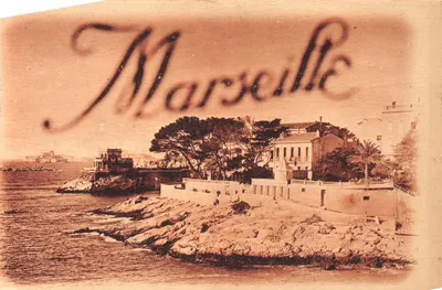 Vue de Marseille — quai et falaise avec maison et palmier — éditeur inconnu
