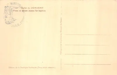 Baptisterefonteinen — kerk van Domrémy — Uitgave van de Nationale Basiliek — Achterkant