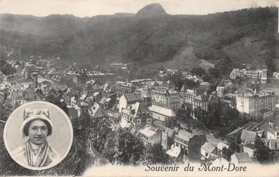 Mont-Dore — vue panoramique avec portrait féminin — Souvenir du Mont-Dore