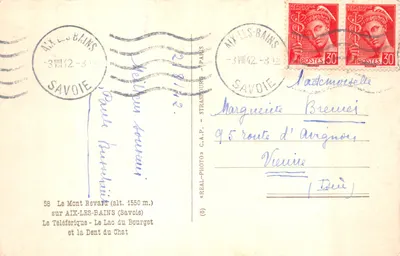 Le Mont Revard — vue du téléphérique et du lac du Bourget — éditeur Cap — 裏面