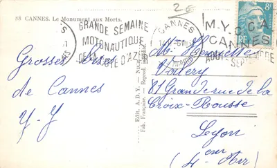 Cannes — Monument aux Morts 1914-1918 — Édit. A.D.Y. — Reprod. NICH. (n°88) — पीछे