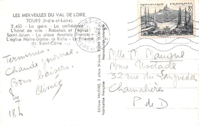 Tours — vue panoramique de la gare, la cathédrale, l'hôtel de ville et autres sites — Éditions Valoire, n° 2.455 — पीछे