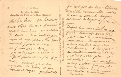 L'Église de Brou — Mausolée de Philibéri-le-Beau — Éditeur YVON, n°17 — पीछे