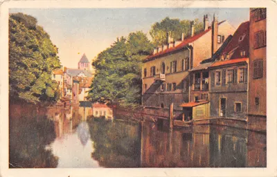 Canal de Strasbourg — vue avec édifice au fond — éditeur BRAUN & Cie, Mulhouse