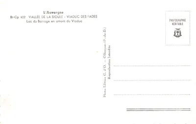 Vallée de la Sioule — Lac du barrage en amont du viaduc des Fades — Édition G. d'O — पीछे