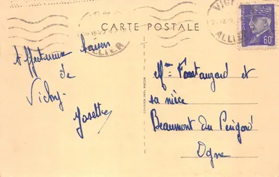 Vichy (Allier) — Bassin des Cerfs — editor Conbière, impressor em Mâcon — Verso