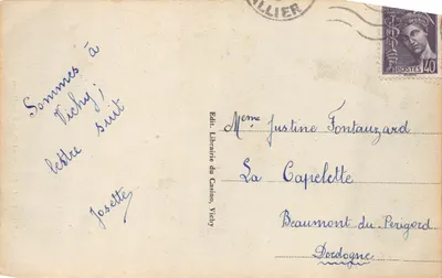 Vichy - O Monumento da República — figura alada sobre leão, editor VILLE DE VICHY, n.º 95 — Verso